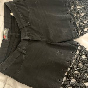 Black denim & macrame shorts/pants.